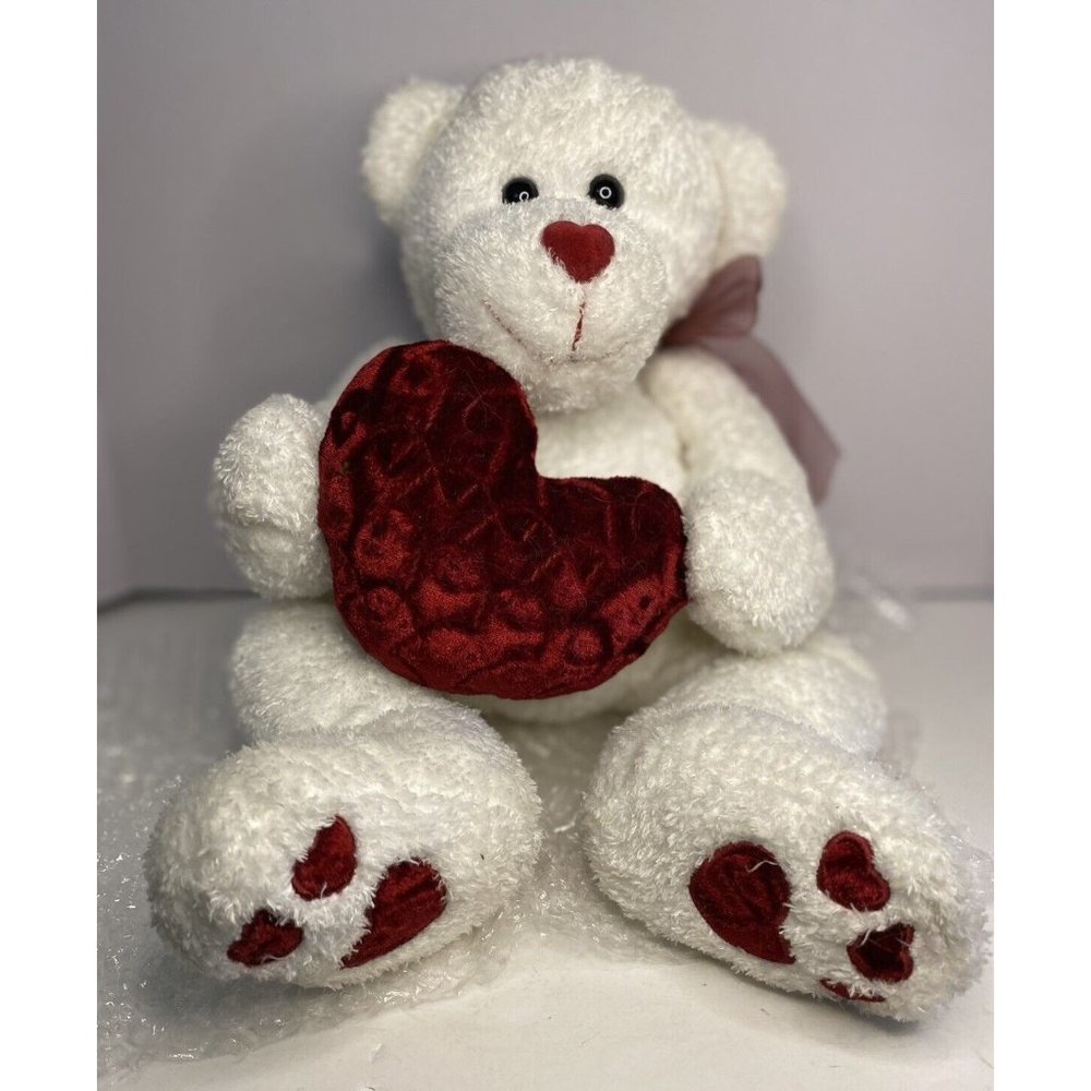 Kids Of America White Stuffed Bear Heart Valentine’s Day EUC
